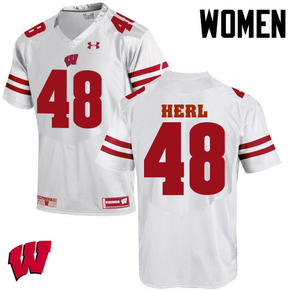 Wisconsin Badgers Women's #48 Mitchell Herl NCAA Under Armour Authentic White College Stitched Football Jersey MM40J11LC
